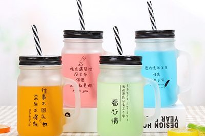 Gradient letter glass handle cup (4)