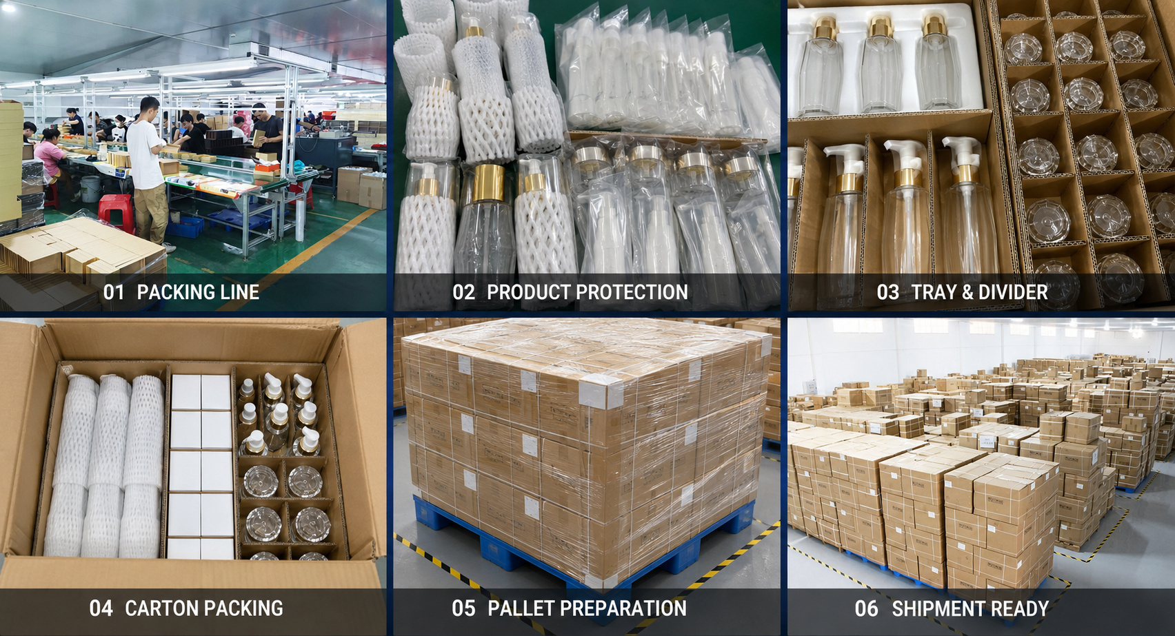 Cosmetic packaging and export shipment preparation process